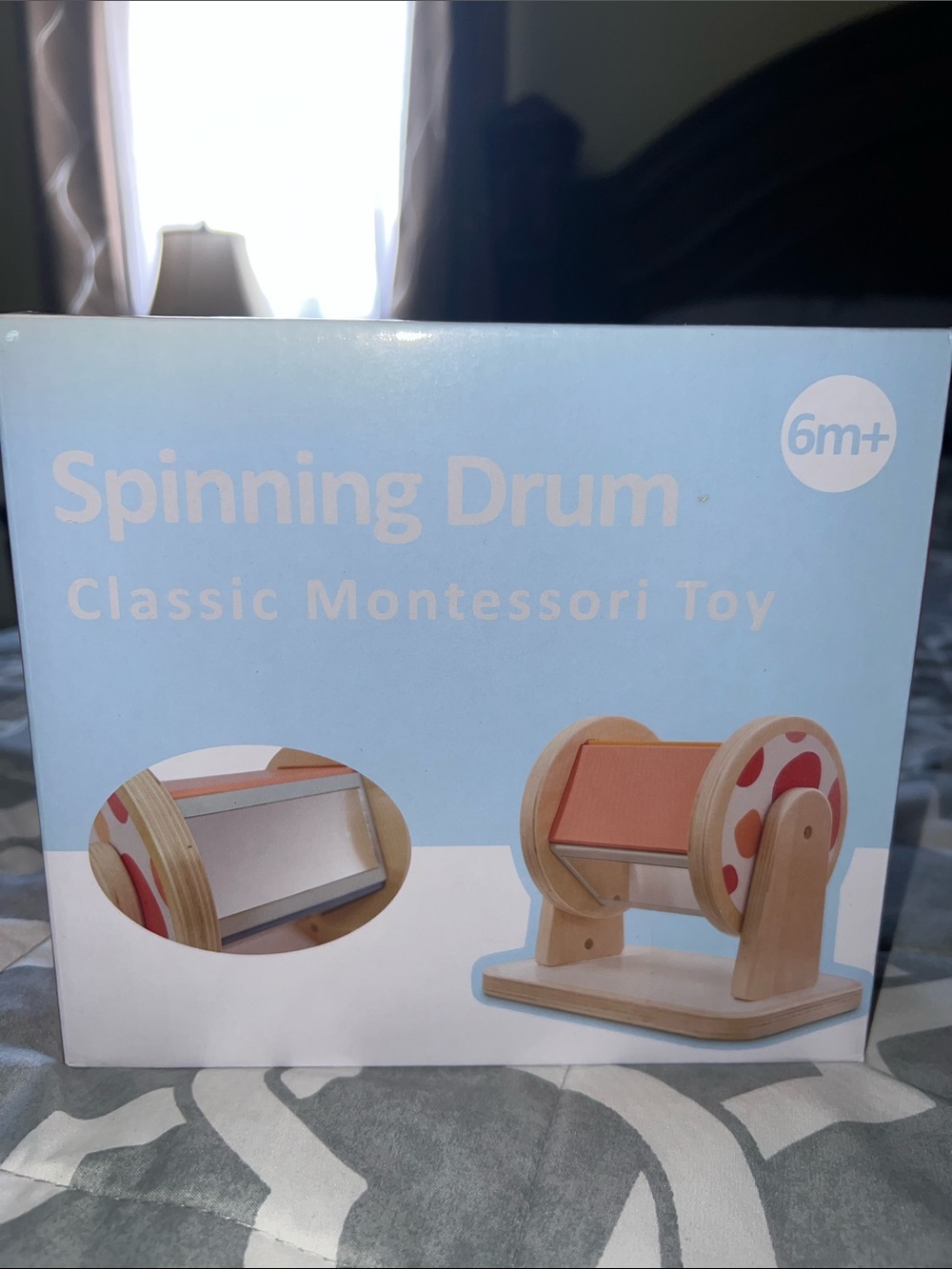 Classic Montessori Spinning Drum Toy - Blue and Natural